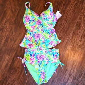 Stella Parker Collection Floral 2-Piece  Tankini Swimsuit Womens Large NWT